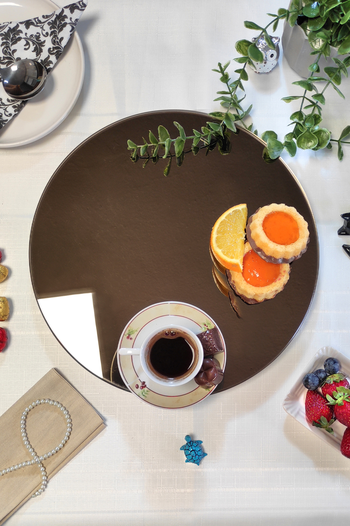 Bronz Ayna Dönen Sunum Tabağı