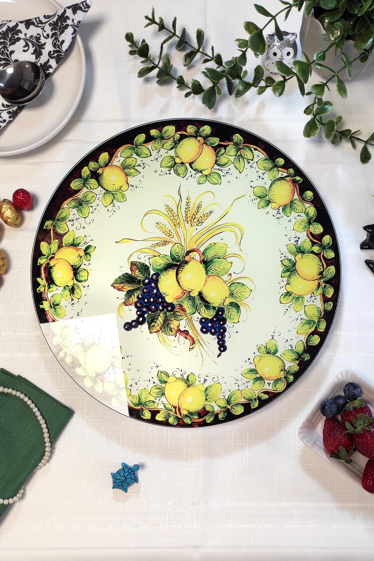 İtalyan Limon Desenli Dönen Sunum Tabağı