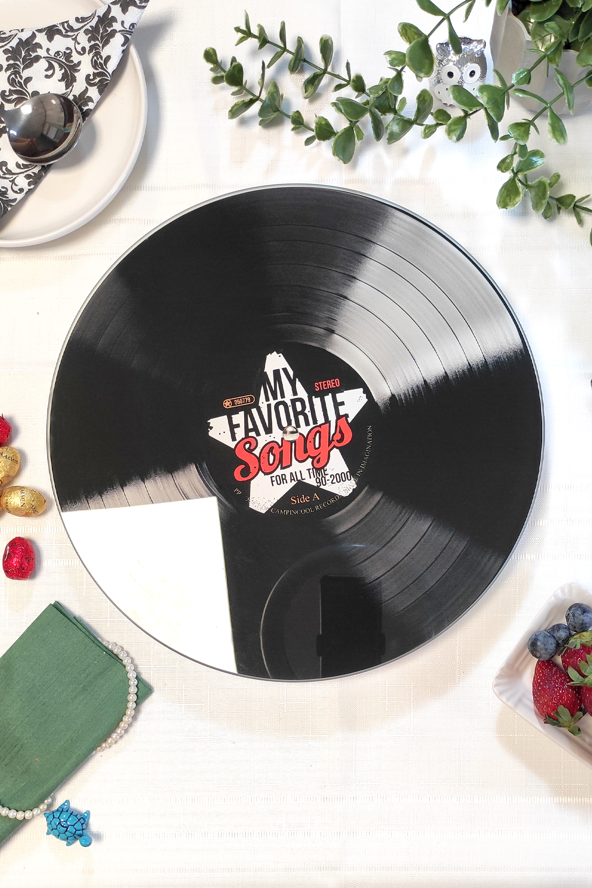 Nostaljik Plak Desenli Dönen Sunum Tabağı