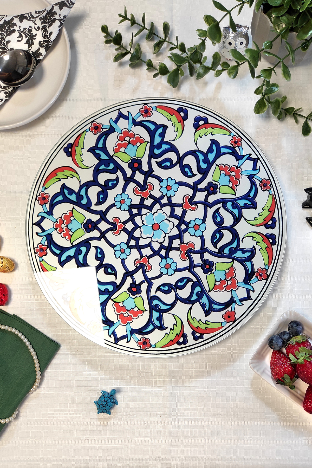 Yaprak Çini Desenli Dönen Sunum Tabağı